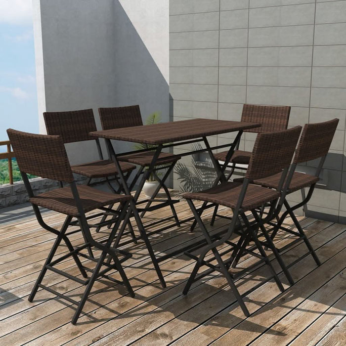 Set mobilier exterior pliabil, 7 piese, maro, oțel, poliratan - WALTI WALTI