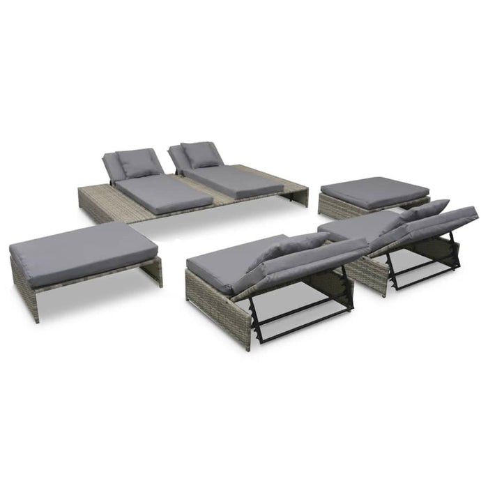 Set mobilier de gr?din? cu perne, 5 piese, gri, poliratan - WALTI WALTI