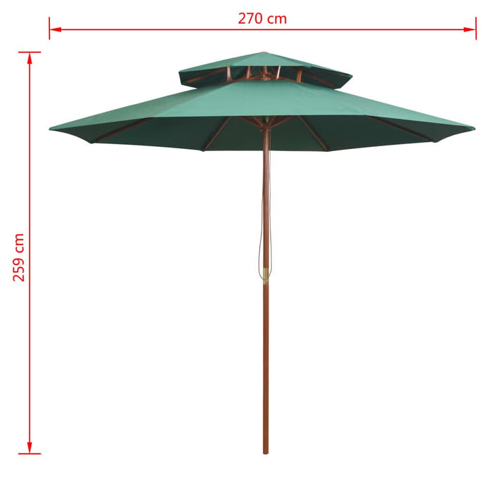 Umbrelă de soare dublă, 270x270 cm, stâlp de lemn, verde - WALTI WALTI