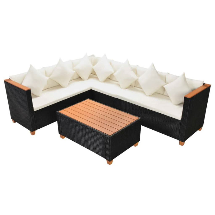 Set mobilier de grădină cu perne, 4 piese, negru, poliratan - WALTI WALTI
