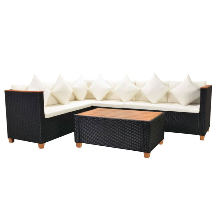 Set mobilier de grădină cu perne, 4 piese, negru, poliratan - WALTI WALTI