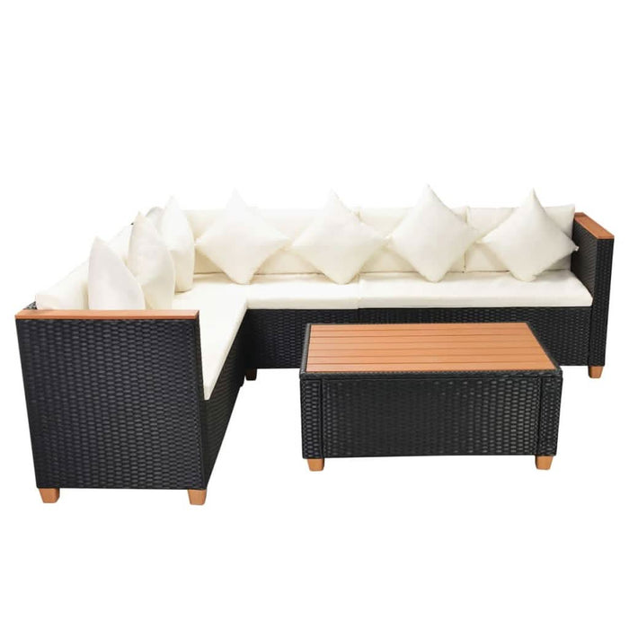 Set mobilier de grădină cu perne, 4 piese, negru, poliratan - WALTI WALTI