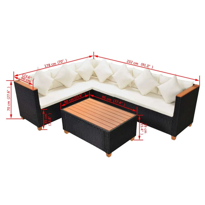 Set mobilier de grădină cu perne, 4 piese, negru, poliratan - WALTI WALTI
