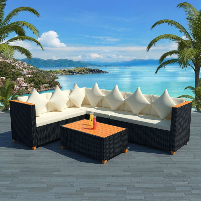Set mobilier de grădină cu perne, 4 piese, negru, poliratan - WALTI WALTI