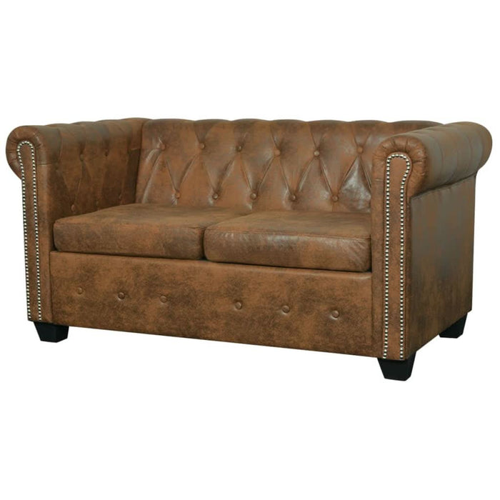 Canapea Chesterfield, 2 locuri, maro, piele ecologică - WALTI WALTI
