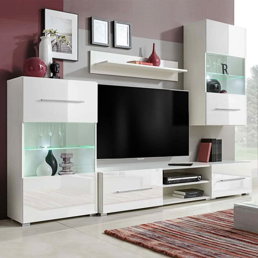 Set mobilier comodă TV de perete, 5 piese, iluminare LED, alb - WALTI WALTI