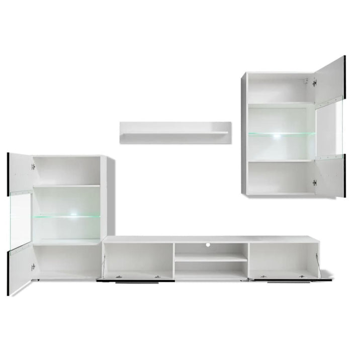 Set mobilier comodă TV de perete, 5 piese, iluminare LED, negru - WALTI WALTI