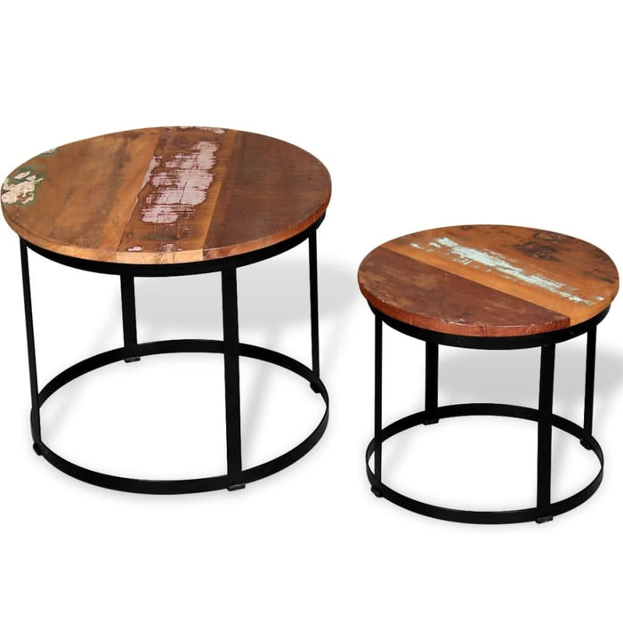Set măsuță cafea 2 piese 40cm/50cm lemn masiv reciclat rotund - WALTI WALTI