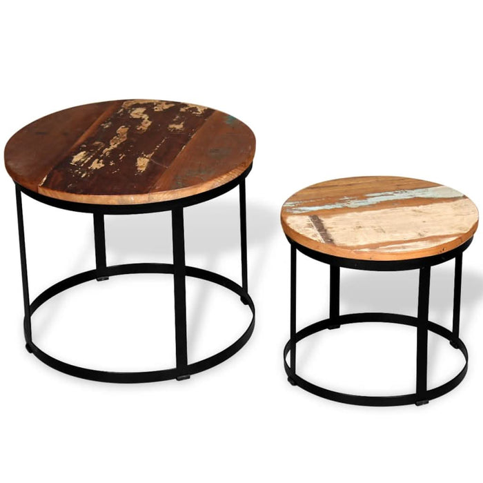 Set măsuță cafea 2 piese 40cm/50cm lemn masiv reciclat rotund - WALTI WALTI