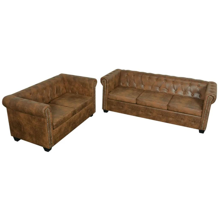 Set canapele Chesterfield cu 2 și 3 locuri, maro - WALTI WALTI