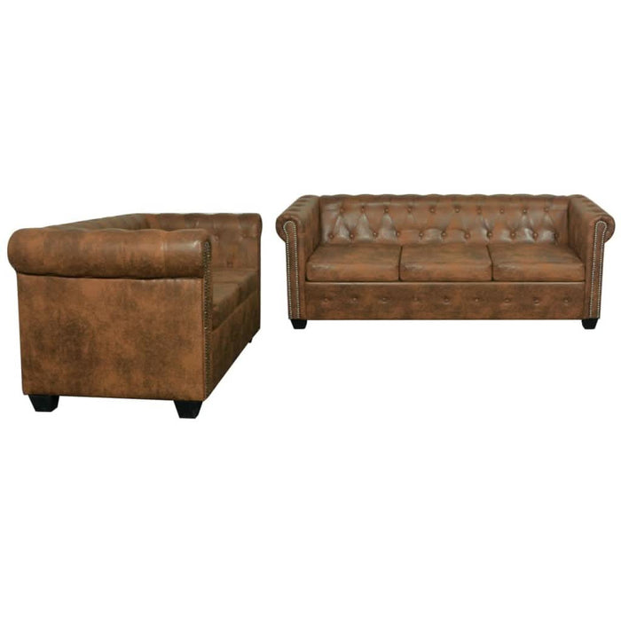 Set canapele Chesterfield cu 2 și 3 locuri, maro - WALTI WALTI