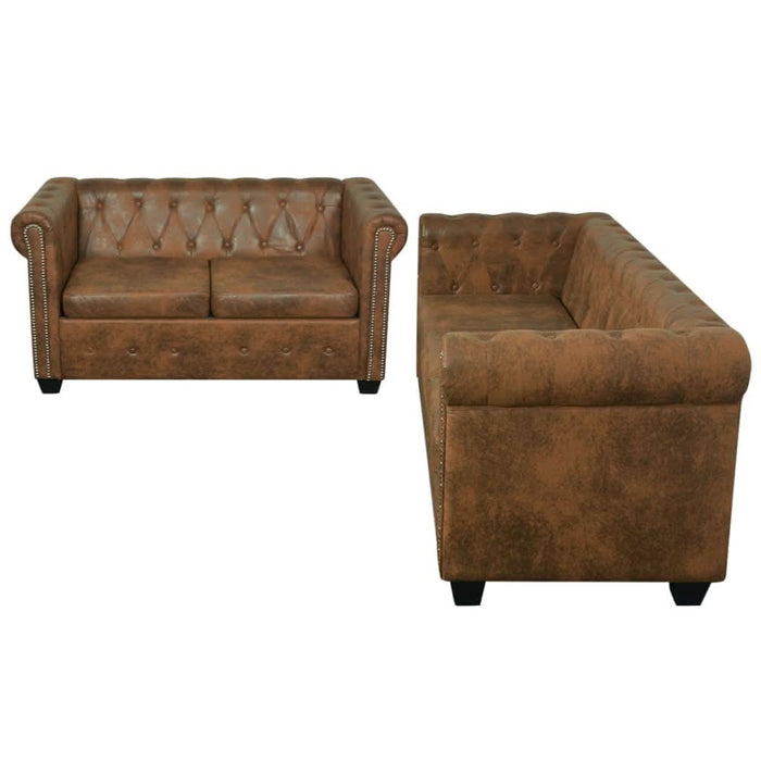 Set canapele Chesterfield cu 2 și 3 locuri, maro - WALTI WALTI
