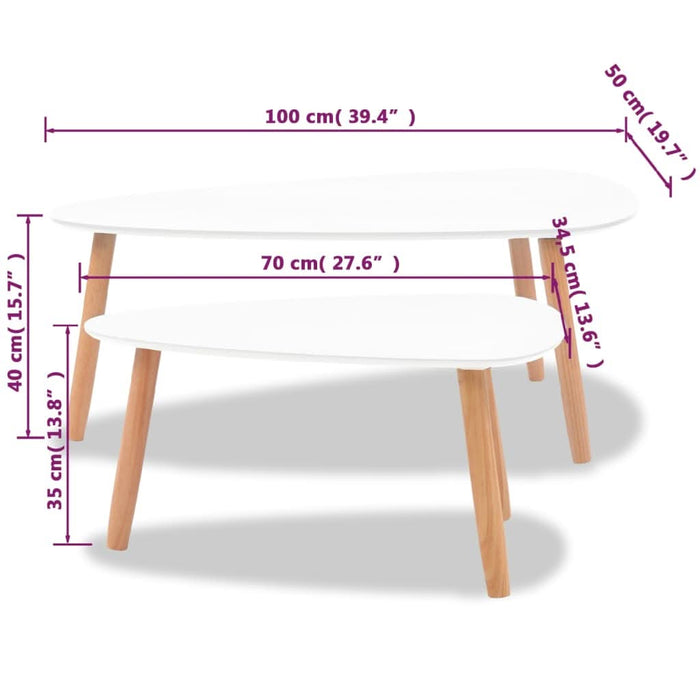 Set masă cafea, 2 piese, lemn masiv de pin, alb - WALTI WALTI