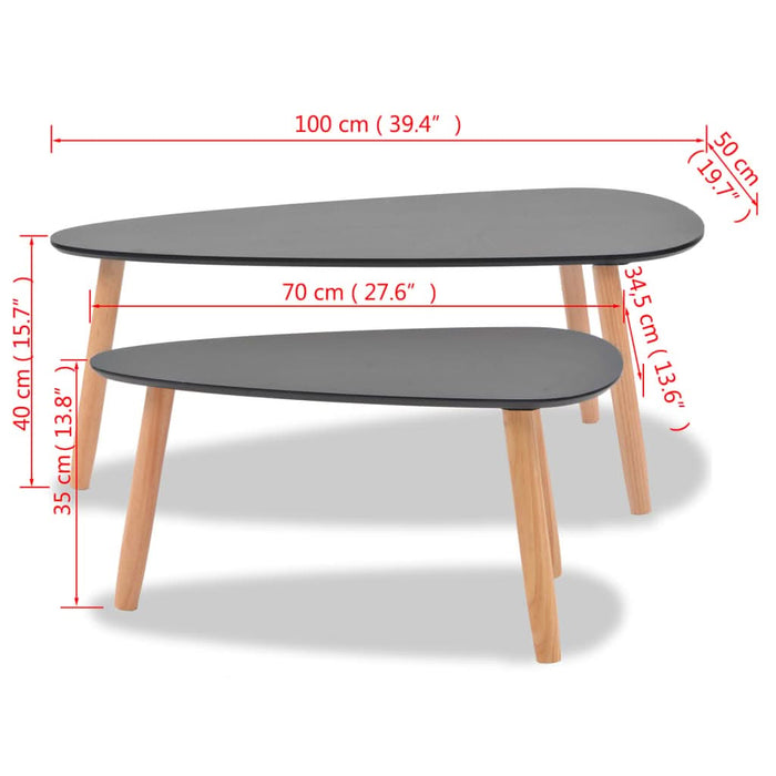 Set masă cafea, 2 piese, lemn masiv de pin, negru - WALTI WALTI