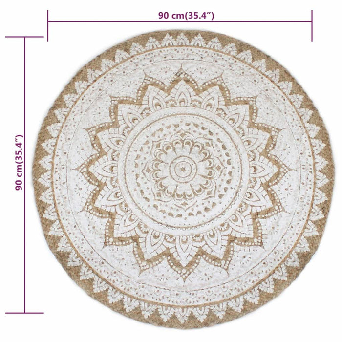 Covor din iută împletită cu imprimeu, 90 cm, rotund - WALTI WALTI