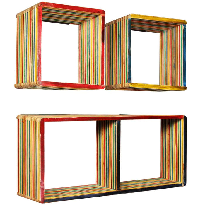 Set rafturi de perete 3 buc. Tec masiv reciclat Multicolor - WALTI WALTI