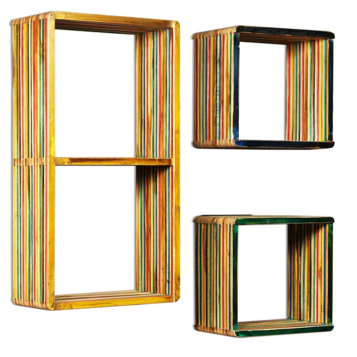 Set rafturi de perete 3 buc. Tec masiv reciclat Multicolor - WALTI WALTI