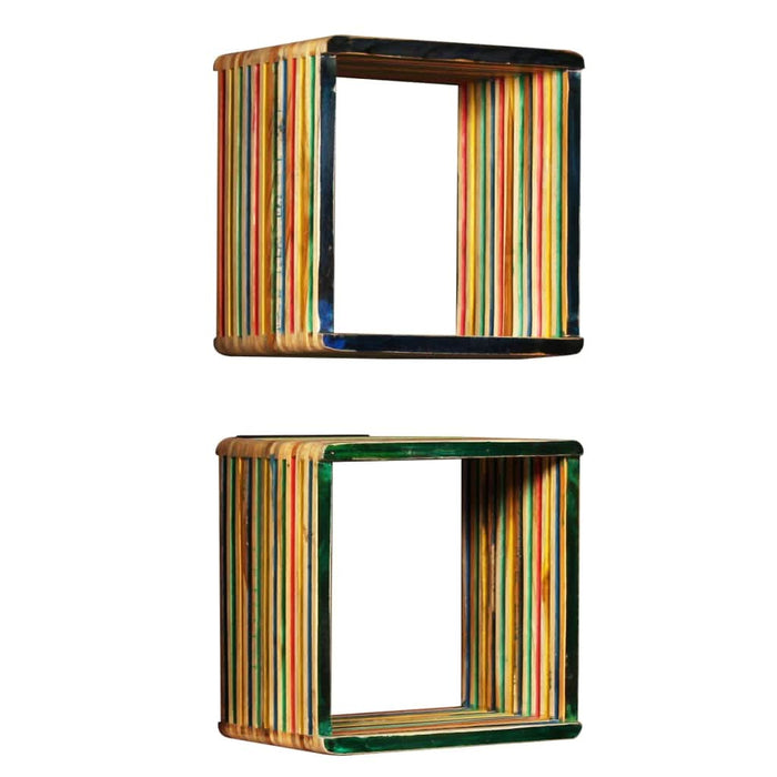 Set rafturi de perete 3 buc. Tec masiv reciclat Multicolor - WALTI WALTI