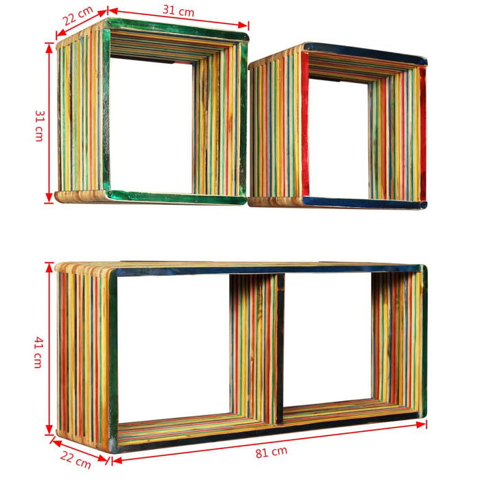 Set rafturi de perete 3 buc. Tec masiv reciclat Multicolor - WALTI WALTI