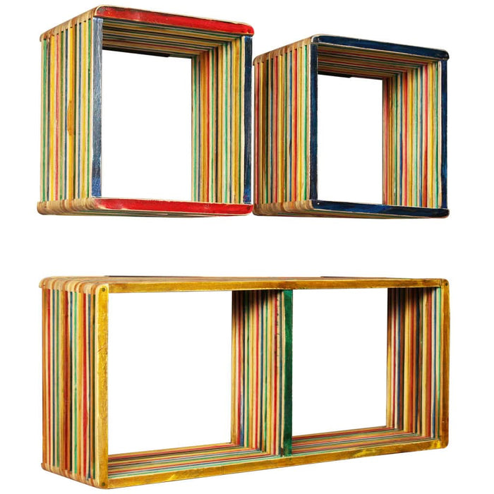 Set rafturi de perete 3 buc. Tec masiv reciclat Multicolor - WALTI WALTI