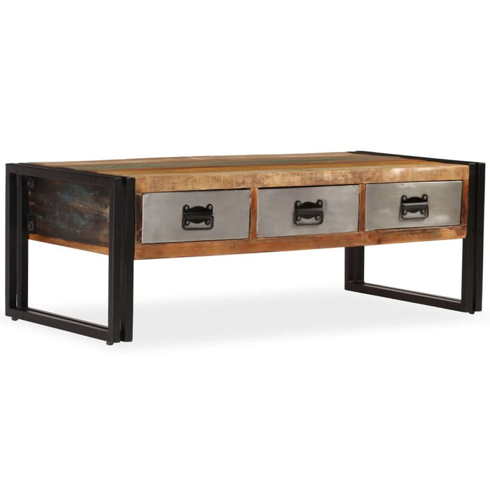 Măsuță de cafea cu 3 sertare, 100x50x35 cm, lemn masiv reciclat - WALTI WALTI