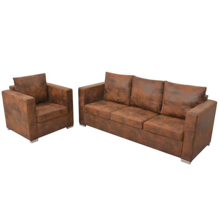 Set canapea, 2 piese, imitație piele întoarsă - WALTI WALTI
