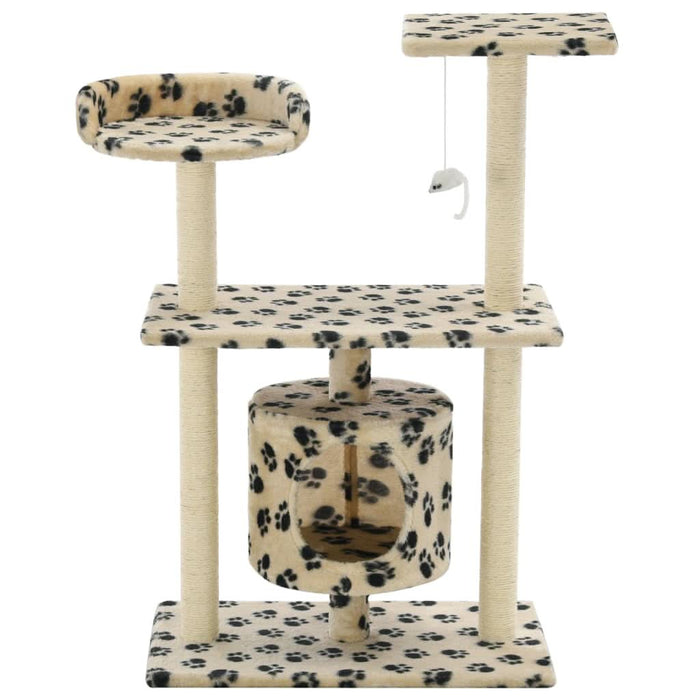 Ansamblu pisici, stâlpi funie sisal, 95 cm imprimeu lăbuțe, bej - WALTI WALTI