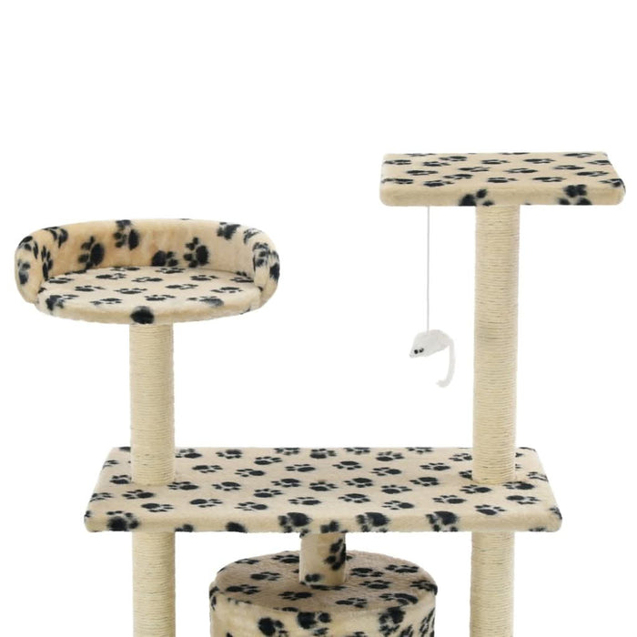 Ansamblu pisici, stâlpi funie sisal, 95 cm imprimeu lăbuțe, bej - WALTI WALTI