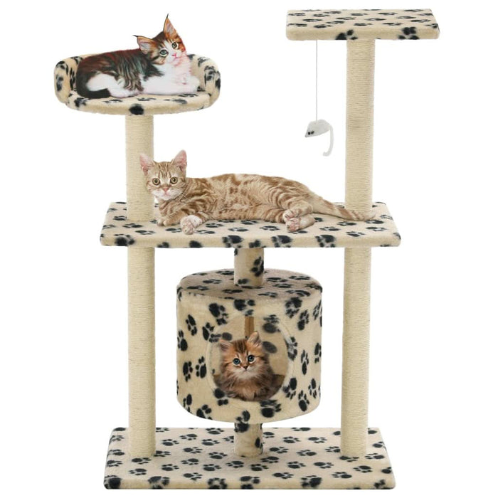 Ansamblu pisici, stâlpi funie sisal, 95 cm imprimeu lăbuțe, bej - WALTI WALTI