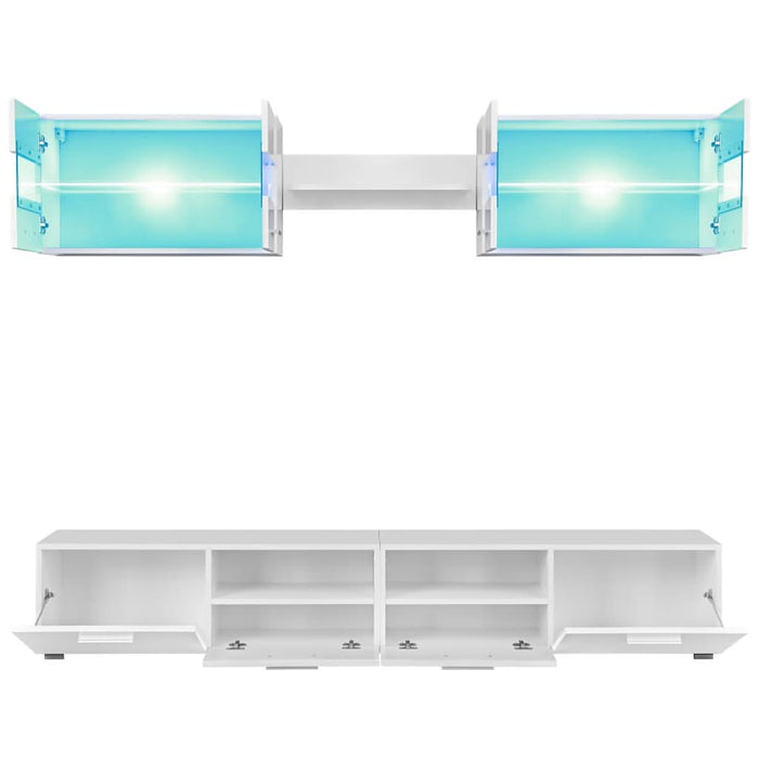Set comodă TV de perete, 5 piese, lumini LED, alb lucios - WALTI WALTI