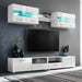 Set comodă TV de perete, 5 piese, lumini LED, alb lucios - WALTI WALTI