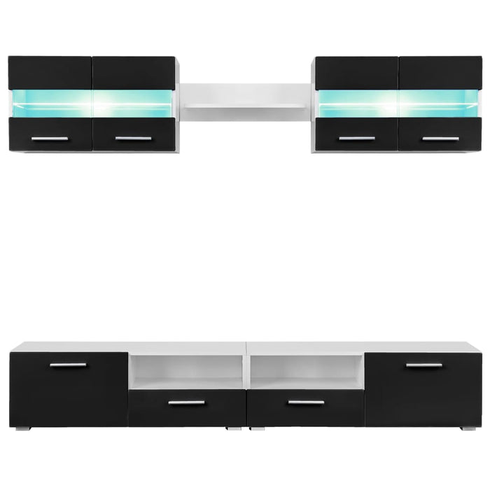 Mobilier sufragerie, spațiu TV 5 piese, lumini LED Negru lucios - WALTI WALTI