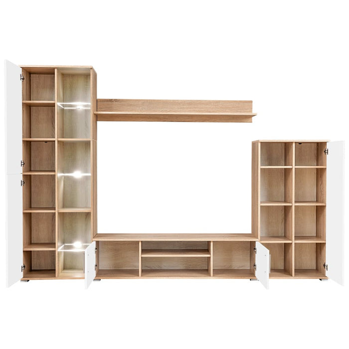 Mobilă de perete cu spațiu TV, iluminare LED, stejar sonoma - WALTI WALTI