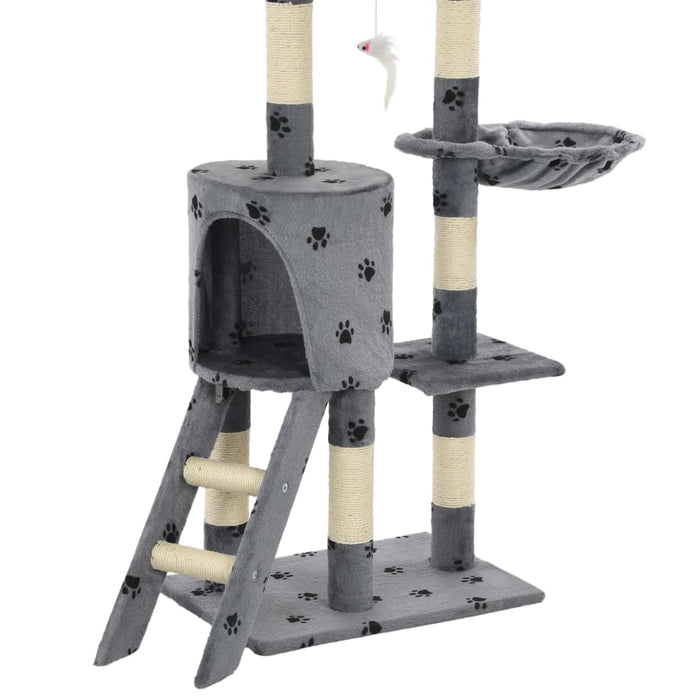 Ansamblu pisici stâlpi funie sisal, 138 cm imprimeu lăbuțe, gri - WALTI WALTI