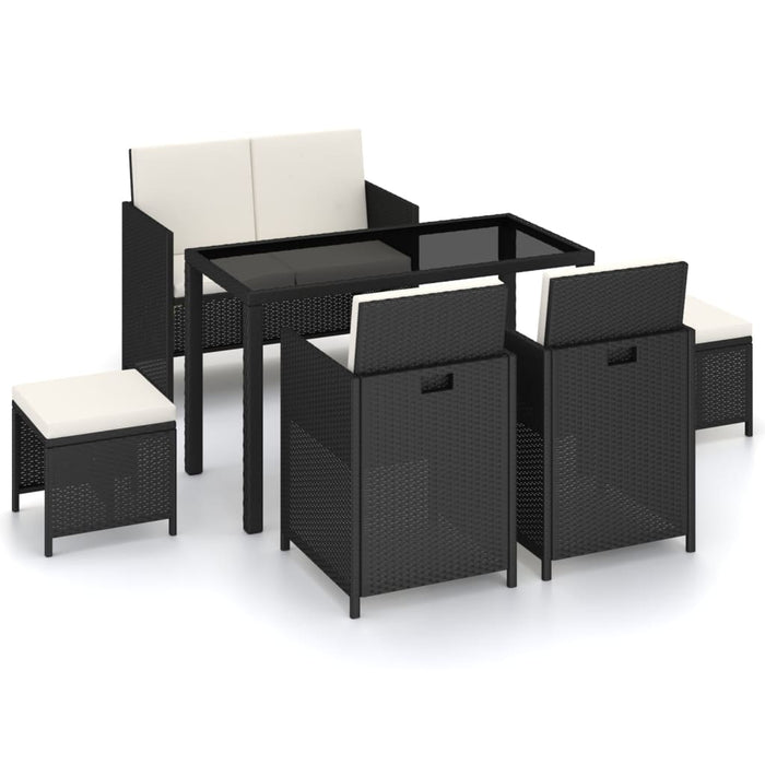 Set mobilier de exterior cu perne, 6 piese, negru, poliratan - WALTI WALTI