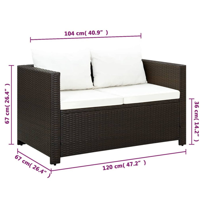 Set mobilier bistro cu perne, 3 piese, maro, poliratan - WALTI WALTI