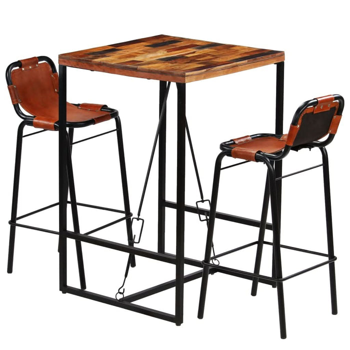 Set bar, 3 piese, lemn masiv reciclat & piele naturală de capră - WALTI WALTI
