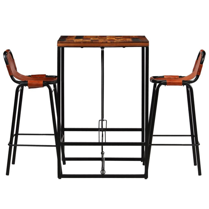 Set bar, 3 piese, lemn masiv reciclat & piele naturală de capră - WALTI WALTI