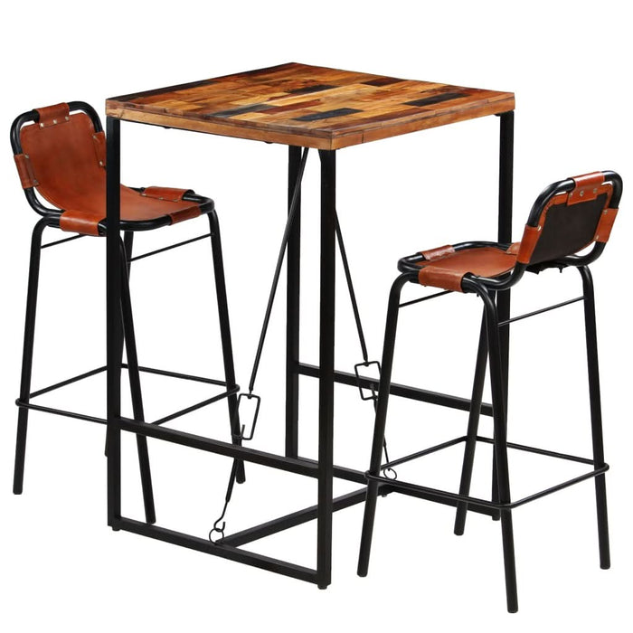Set bar, 3 piese, lemn masiv reciclat & piele naturală de capră - WALTI WALTI