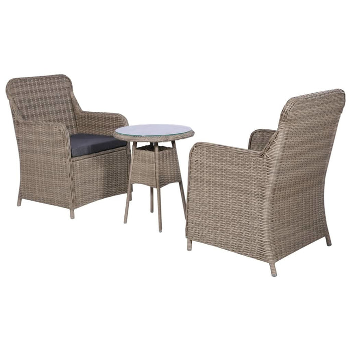 Set bistro cu perne, 3 piese, maro, poliratan - WALTI WALTI