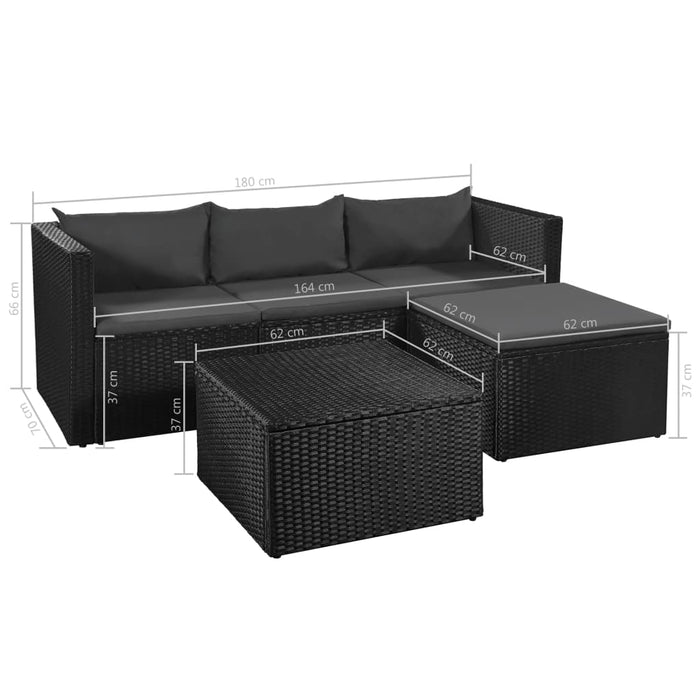 Set mobilier de grădină, 3 piese, negru & gri, poliratan - WALTI WALTI