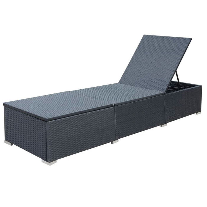 Șezlong de plajă cu pernă, negru, poliratan - WALTI WALTI