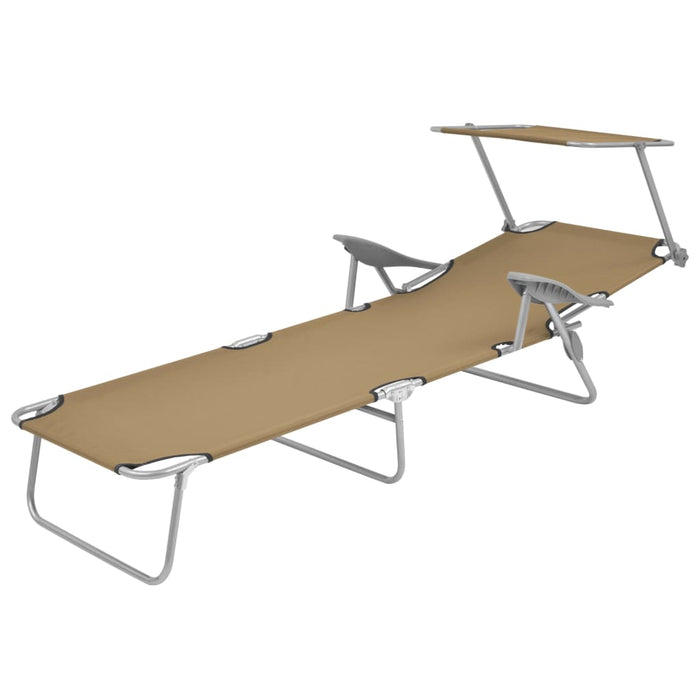 Șezlong de plajă pliabil cu baldachin, gri taupe, oțel - WALTI WALTI