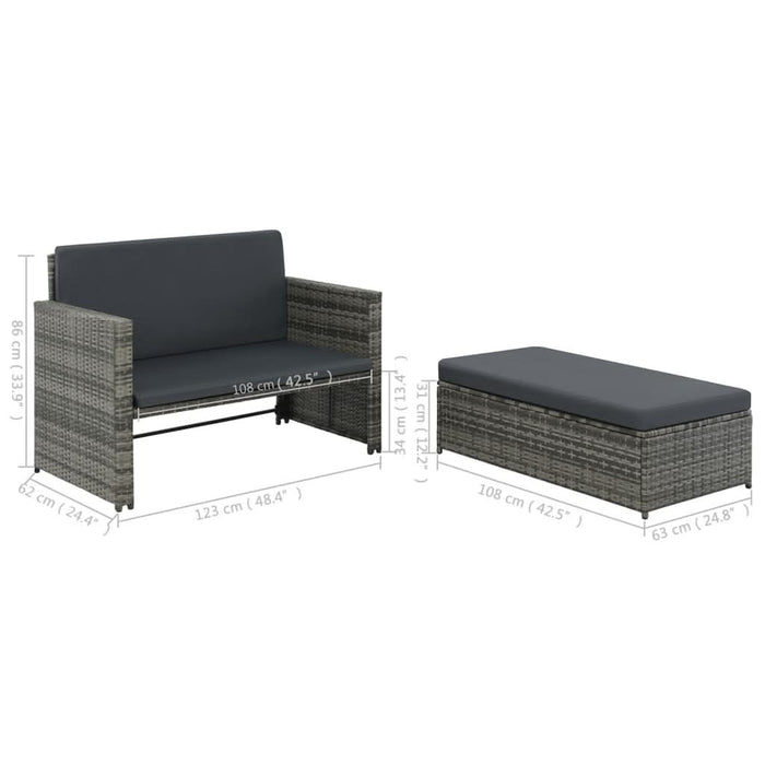 Set mobilier de grădină cu perne, 2 piese, gri, poliratan - WALTI WALTI
