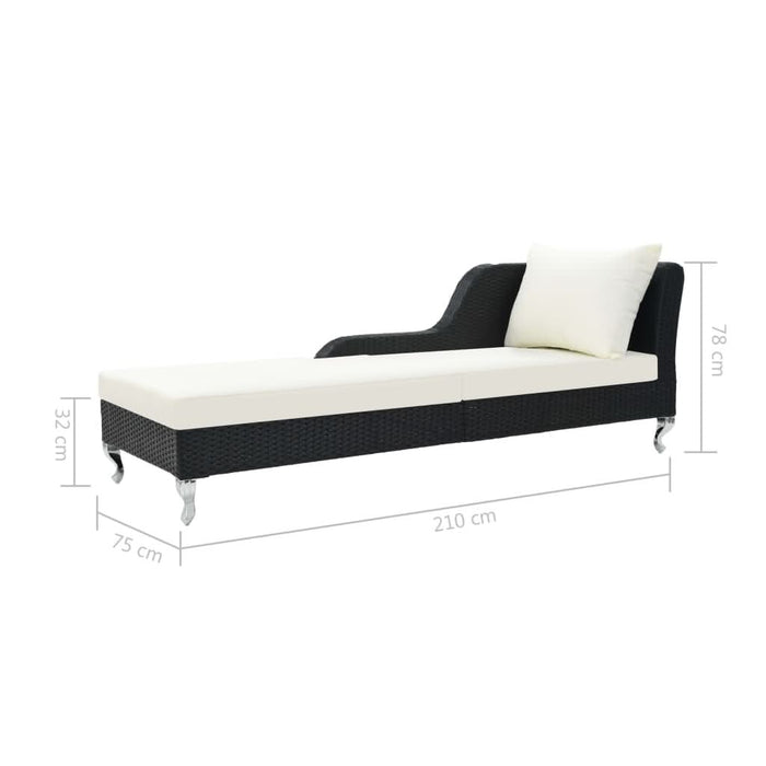 Șezlong de plajă cu pernă, negru, poliratan - WALTI WALTI