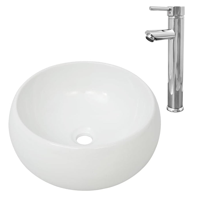 Chiuvetă de baie cu robinet mixer, ceramică, rotund, alb - WALTI WALTI