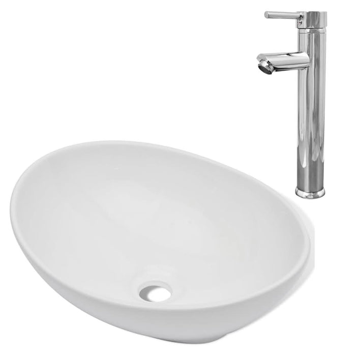 Chiuvetă de baie cu robinet mixer, ceramică, oval, alb - WALTI WALTI
