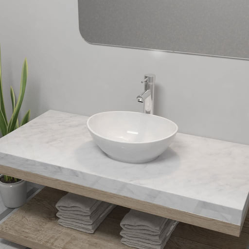 Chiuvetă de baie cu robinet mixer, ceramică, oval, alb - WALTI WALTI