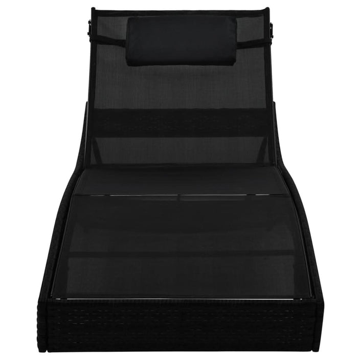 Șezlong de plajă cu pernă, negru, poliratan - WALTI WALTI