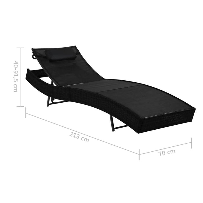 Șezlong de plajă cu pernă, negru, poliratan - WALTI WALTI